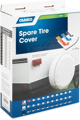 Vista 4 de Cubierta de rueda de repuesto para autocaravana/RV Camco Cuenta con vinilo blanco ártico y hilo de nylon resistente para costuras impermeables