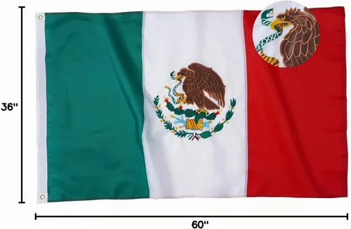 Vista 7 de TOPFLAGS Bandera mexicana bordada de 3 x 5 pulgadas, banderas de México Bandera de MX resistentes con 2 ojales de latón Bandera de México bordada 3x5