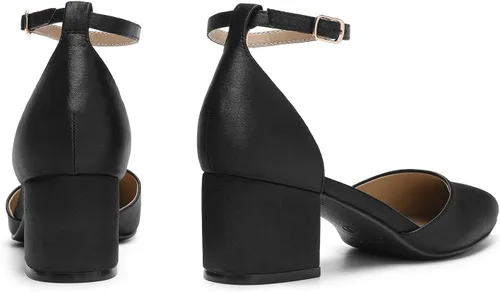 Vista 4 de DREAM PAIRS Zapatos de tacón bajo y grueso para mujer, con correa al tobillo, zapatos elegantes para bodas y negocios