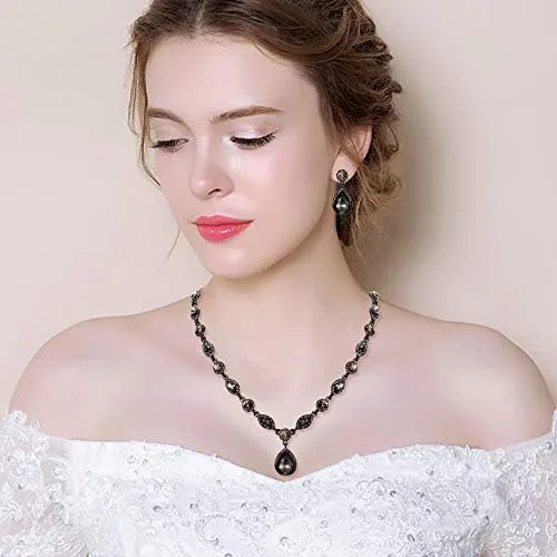 Vista 2 de EleQueen Juego de joyas nupciales de boda para mujer, para novias, damas de honor, collar de lágrima de cristal, aretes colgantes, joyería
