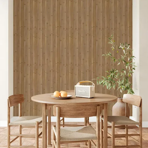 Vista 6 de Pole Wrap - Papel tapiz de bambú a rayas para despegar y pegar, papel de contacto de madera sintética texturizada, 17.3 x 120 pulgadas, listones
