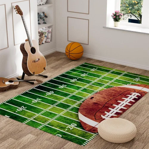 Vista 7 de Alfombra de área con patrón de cancha de baloncesto, moderna, de franela, de microfibra, antideslizante, para sala de estar, dormitorio, 7 x 5 pies