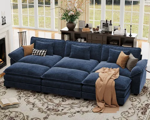 Vista 135 de Sofá modular de gran tamaño de 154 pulgadas, cómodo sofá en forma de U con 3 otomanas móviles, sofá moderno de felpilla de 7 plazas para sala