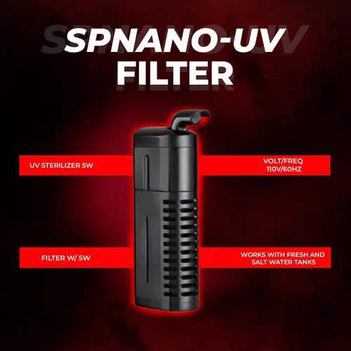 Vista 4 de Aquatop Filtro nano sumergible de 5 W, para 10-30 galones, caudal de 66 GPH, para agua cristalina, ideal para uso en agua dulce y salada, SPNANO-UV