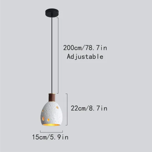 Vista 2 de Moderna lámpara colgante de mesita de noche para dormitorio, lámpara colgante de piedra japonesa Wabi-Sabi con acabado de madera cilíndrica, lámpara