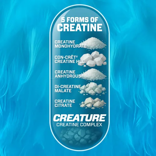Vista 2 de CREATURE® Creatine Complex - Cápsulas de monohidrato de creatina con 5 tipos de creatina, incluyendo Con-Crēt® creatina HCL, promueve los músculos