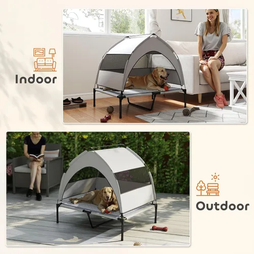 Vista 8 de PawHut Cama elevada para perros con almohadilla de enfriamiento, cama elevada para mascotas al aire libre con toldo extraíble, malla transpirable