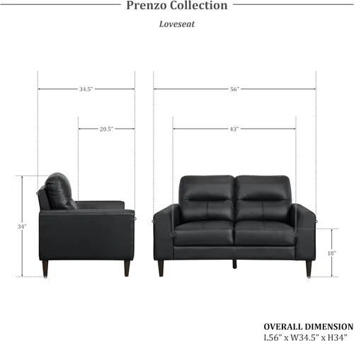 Vista 2 de Lexicon Juego de 2 muebles de sala de estar, juego de sofá de cuero de grano superior, brazo de pista, patas de madera maciza, cómodos sofás que