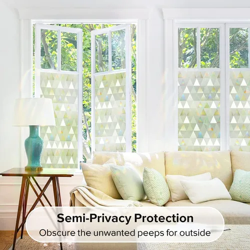 Vista 14 de rabbitgoo - Película de privacidad para ventanas con diseño de arco iris y vidrio manchado, patrón de diamante, calcomanía no adhesiva con tinte