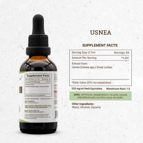 Vista 4 de Secrets of the Tribe Usnea Tintura Extracto de alcohol, Usnea (Usnea spp.) Liquen seco 2 oz