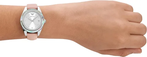 Vista 5 de Emporio Armani Reloj de correa de piel rosa con tres manos para mujer (modelo AR11547), Rosado