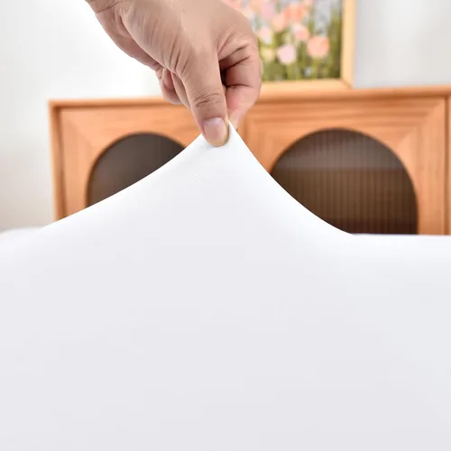 Vista 3 de Mantel ajustado blanco con elástico para mesas plegables de 48x48 pulgadas, manteles lavables y elásticos de elastano para mesas de cartas, manteles