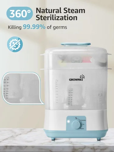 Vista 2 de Grownsy Esterilizador y secador de biberones ajustable 4 en 1 de gran capacidad, capacidad para 8 biberones, esterilizador eléctrico de vapor