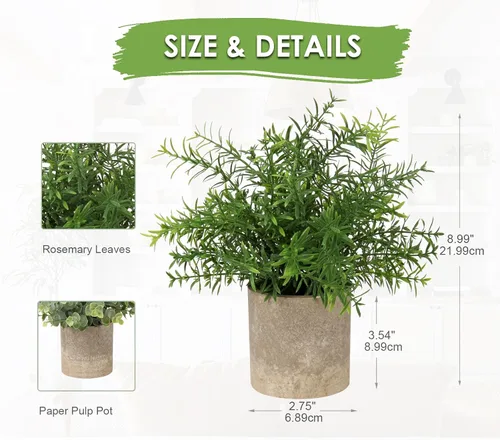 Vista 2 de Briful Pequeñas plantas falsas artificiales de seda en maceta, plantas decorativas de romero sintético para decoración del hogar, oficina, baño