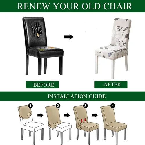 Vista 5 de CRFATOP 4 Piezas de Fundas Elásticas para Silla de Comedor con Funda para Banco Fundas Impresas para Silla de Comedor Fundas para Cojín de Asiento