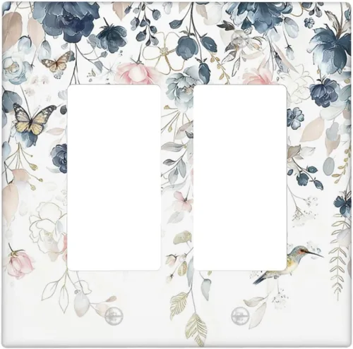 Vista 90 de Decorative Outlet Covers Blue Background White Cat Daisy Floral 2-Gang 1-Gang Wall Plate Single Toggle/Rocker Farmhouse Style Light Switch Covers