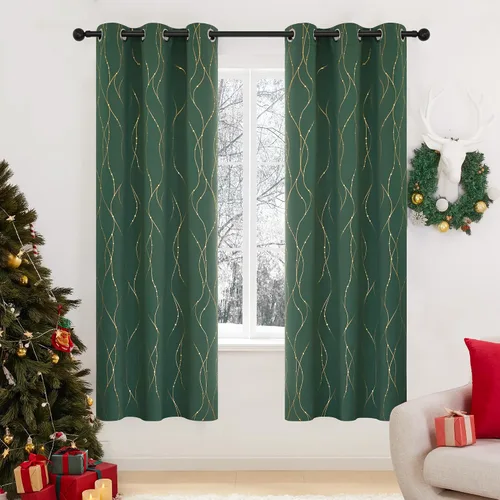 Vista 57 de Deconovo - Cortinas opacas con diseño dorado estampado y ojales, negro, de 42 pulgadas de ancho x 45 pulgadas de largo