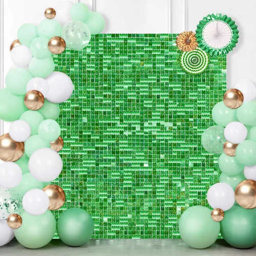 Vista 39 de 12 paneles cuadrados de lentejuelas brillantes para pared color azul claro (Baby Blue) telón de fondo decorativo para fiestas de bodas