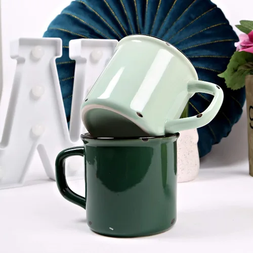 Vista 4 de Luciano Housewares Beautiful Distressed Holiday Collection - Tazas de café esmaltadas, 15.2 onzas, juego de 4 Verde (Mint Green)