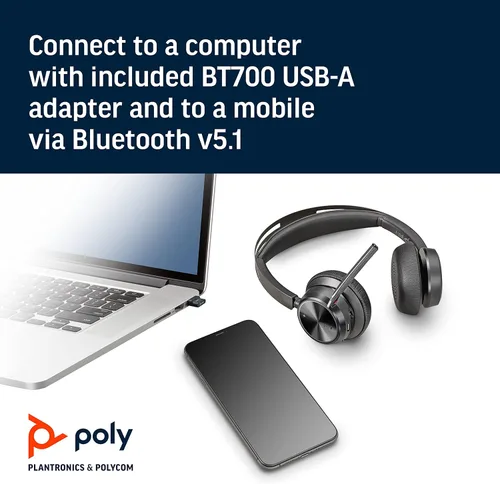 Vista 7 de Poly - Auriculares Voyager Focus 2 UC USB-A (Plantronics) - Auriculares Bluetooth de doble oreja (estéreo) con micrófono de brazo - Compatible