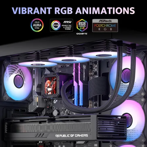 Vista 7 de darkFlash DV360S All-in-one Liquid CPU Cooler, 3.2” LCD Screen with 320 * 320 Resolution, ARGB Sync, PWM Fans 360mm Radiator, CPU PC Aio Cooler
