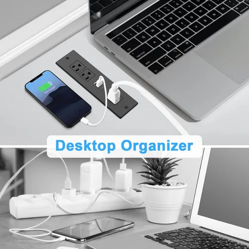 Vista 8 de Regleta de alimentación empotrada, tomacorriente de cajón para muebles con USB-C PD de 20W y USB-A QC3.0 de 18W, enchufe en 3 salidas y puertos USB