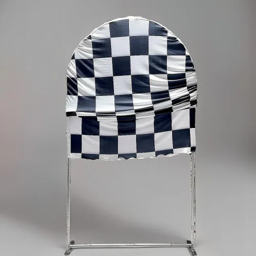 Vista 3 de Fundas de fondo de arco con textura de cuadros blancos y negros, bandera a cuadros de 2.5 x 6 pies, fondo de pared elástico para fotografía