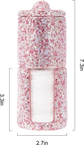 Vista 7 de KEYPOWER Almohadilla de bolas de algodón con diamantes de imitación, soporte dispensador de almohadillas de maquillaje, tarro acrílico con tapa