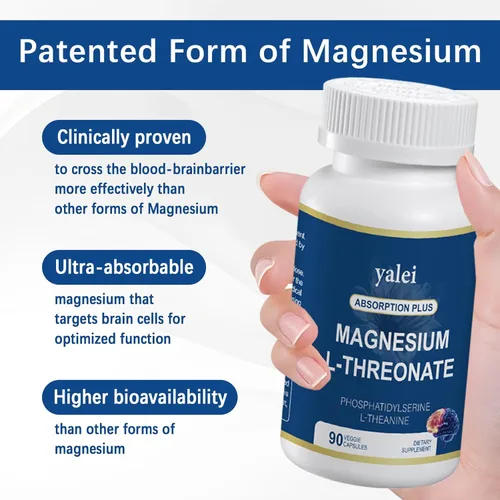 Vista 6 de L-treonato de magnesio 2,000 mg y glicinato de magnesio 400 mg 90 cápsulas vegetarianas Salud muscular, mejor sueño y salud cognitiva Alta