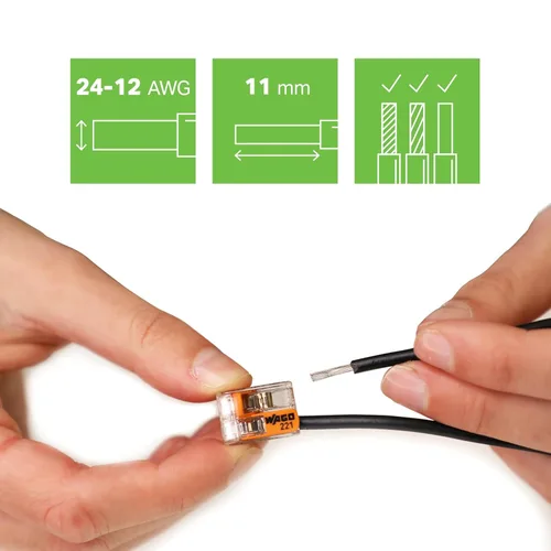 Vista 2 de 221-412 Conector de empalme WAGO Lever-Nuts® para conductores sólidos y trenzados 2 conductores con palancas de funcionamiento 24-12 AWG