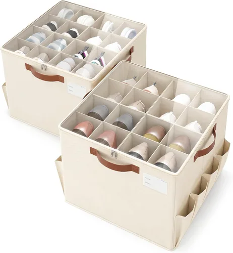 Vista 19 de Varhomax Shoe Organizer Box for Closet, Fabric Shoe Storage Bin with Adjustable Dividers & Clear Cover, Holds up 16-32 Pairs of Sneakers & Sandals