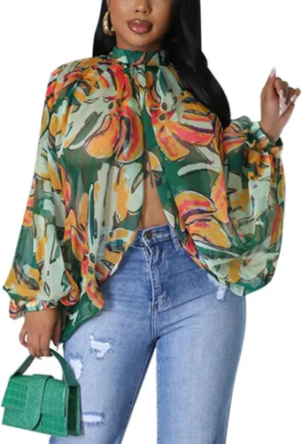 Vista 11 de Tops Sexys para Mujer Fiesta Club Noche con Mangas de Murciélago de Gasa Transparente con Lazo Trasero en la Parte Frontal Camisas de Mujer Casuales