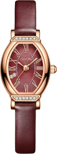Vista 2 de Reloj de pulsera delicado de cuero ovalado para mujer, negrooro rosa, CK013, 0.787 x 1.063 in