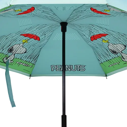 Vista 4 de Peanuts Snoopy Woodstock Blue Revers-A-Brella - Paraguas invertido con mango en C sin goteo, Cacahuetes azules, Compacto