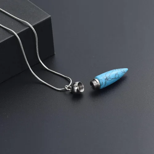 Vista 4 de Oinsi Joyería de cremación cilíndrica para cenizas con piedra turquesa en forma de bala recuerdo conmemorativo urna colgante collar para mujeres
