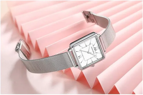 Vista 6 de HANNAH MARTIN Relojes para mujer, correa de acero inoxidable de malla de oro rosaplata, casual, impermeable, reloj de pulsera para mujer con esfera