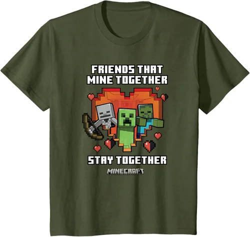Vista 8 de Minecraft Camiseta de San Valentín Friends That Mine Together Mobs, Negro