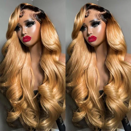 Vista 2 de BAIICS Pelucas de cabello humano rubio miel con encaje frontal transparente HD de 13 x 6 pulgadas, peluca frontal de encaje transparente HD 12A