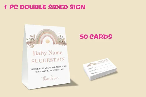 Vista 3 de Yuansail Sugerencia de nombre de bebé para juegos de baby shower, tarjeta de juego de sugerencia de nombre de arco iris bohemio, suministros