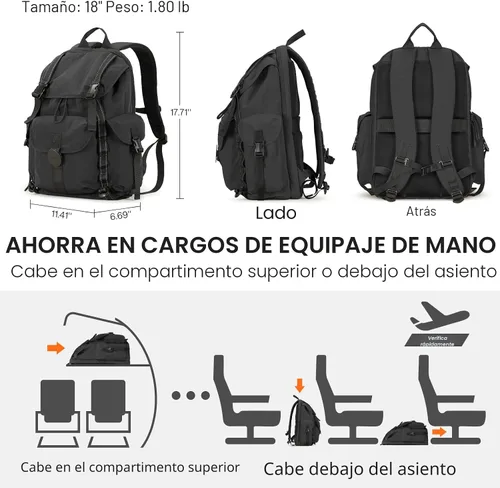 Vista 5 de Mochila de viaje mixi, mochila de cabina, mochila para laptop, aprobada para vuelos, mochila ligera para senderismo, mochila de negocios al aire