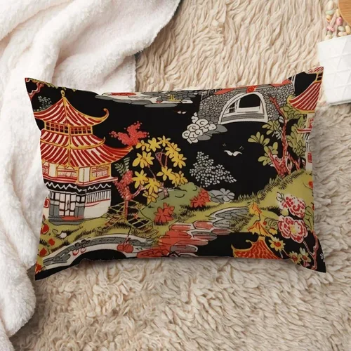 Vista 139 de ArogGeld Funda de cojín con flores verdes y blancas con flores grises y negras y hojas verdes en estilo chinoiserie, funda de almohada cuadrada