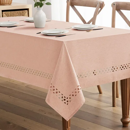 Vista 25 de MIULEE Mantel redondo de poliéster de lino beige con recortes decorativos, impermeable, resistente a las manchas y al encogimiento, 60 x 60