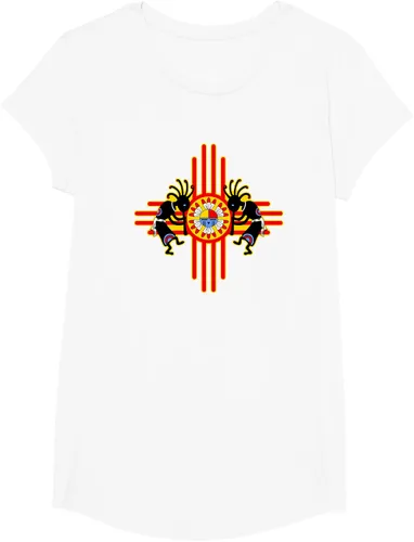 Vista 57 de Native American Kokopelli Kachina Zia Symbol 2 - Camiseta divertida para fanáticos, Negro