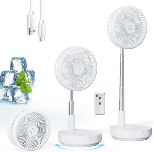 Vista 9 de Ventilador portátil oscilante de viaje, 10400mAh, funciona con pilas, recargable por USB, ventilador de piso, mesa, escritorio con control remoto, 4