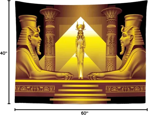 Vista 7 de BELECO Tapiz de pirámide egipcia dorada, tapiz de diosa egipcia, faraón egipcio, esfinge, reina Cleopatra, tapiz colgante de pared, templo egipcio
