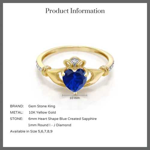 Vista 52 de Gem Stone King Anillo de compromiso claddagh celta irlandés de oro amarillo de 10 quilates con piedra preciosa en forma de corazón de 0.236 in