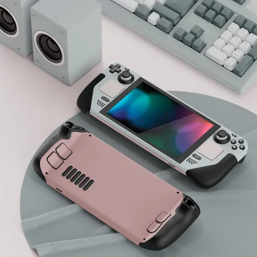 Vista 3 de PlayVital Juego completo de calcomanías protectoras para Steam Deck LCD, calcomanías personalizadas para cubierta de vapor OLED, serie pálida, gris
