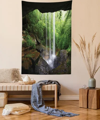 Vista 83 de Ambesonne Tapiz de hongos, atmósfera psicodélica, escena astral estrellada con motivos orientales trippy, decoración de tela para colgar en la pared