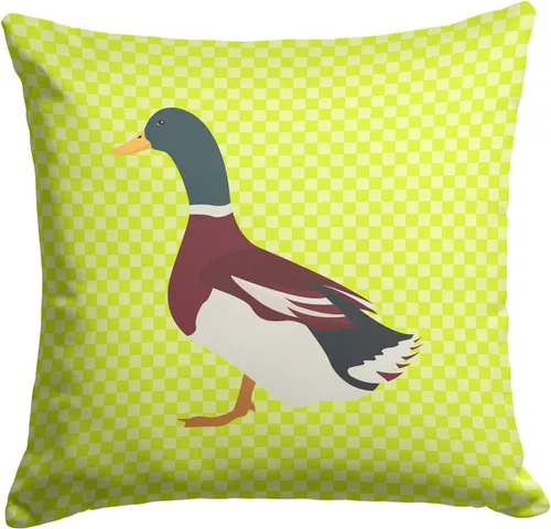 Vista 470 de Caroline's Treasures BB8163PW1414 Beltsville - Almohada decorativa de tela a cuadros pequeños, color blanco, pavo y gallina azul, lavable a máquina