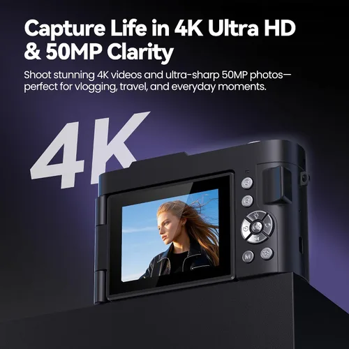 Vista 2 de Cámara digital 4K para fotografía y vlogging: cámaras de 50MP para video - cámara de foto con zoom 16X, regalos de cámara digital para adolescentes